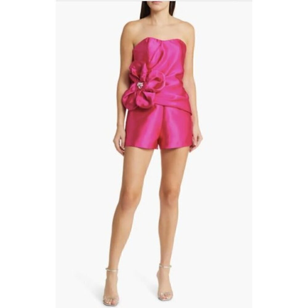 Hutch Kinsley Strapless Satin Pink Flower Romper Size 4
